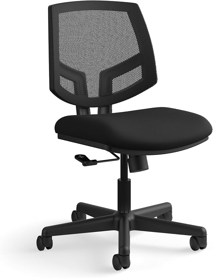 HON Volt Ergonomic Office Chair with Mesh Back, Armless Fabric Desk and Computer Chair with Center‑Tilt Recline and Wheels for Home Office or Workstation, Black