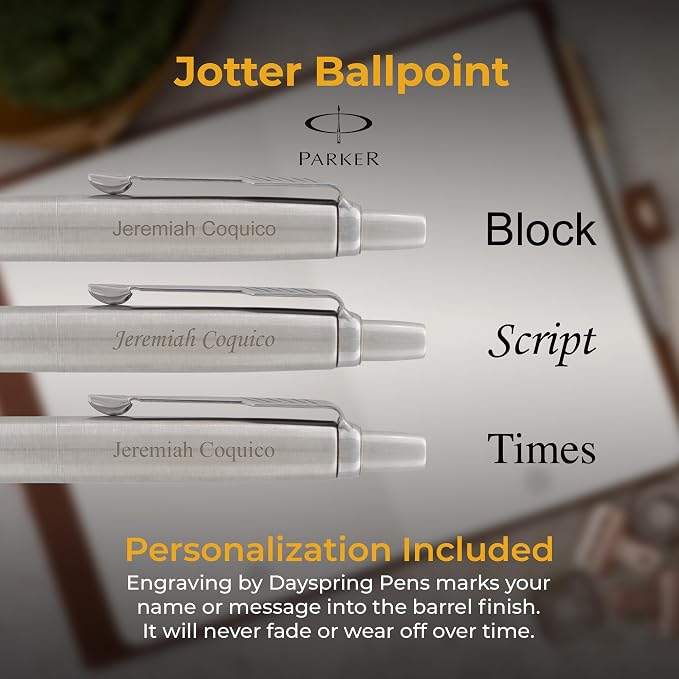 Parker Jotter Ballpoint Pen, Stainless Steel with Chrome Trim, Custom Engraved — Graduation, New Job, Promotion, or Office Gift