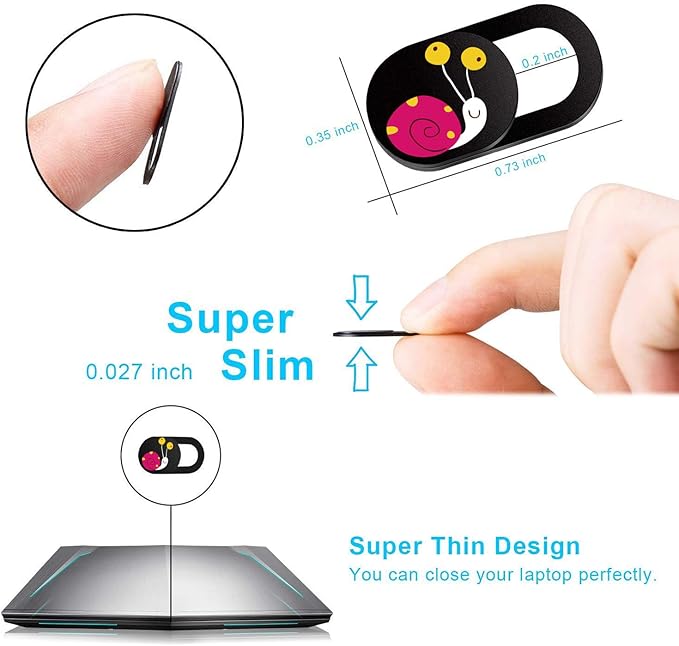 SIREG Webcam Cover Slide 0.027in Ultra Thin Web Camera Cover for Laptops Smartphone PC Tablets for Protecting Your Privacy Security (Snails-Black & 3 Pack)