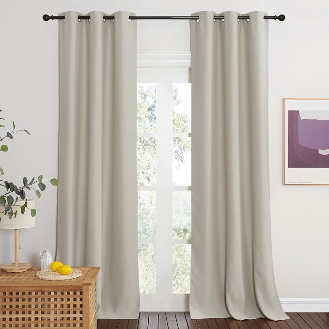 NICETOWN Grommet Top Blackout Door Curtains for Doorway, Solid Farmhouse Room Darkening Thermal Insulated Curtain Drape for Doors Windows, 1 Panel, W42 x L95 inch, Natural