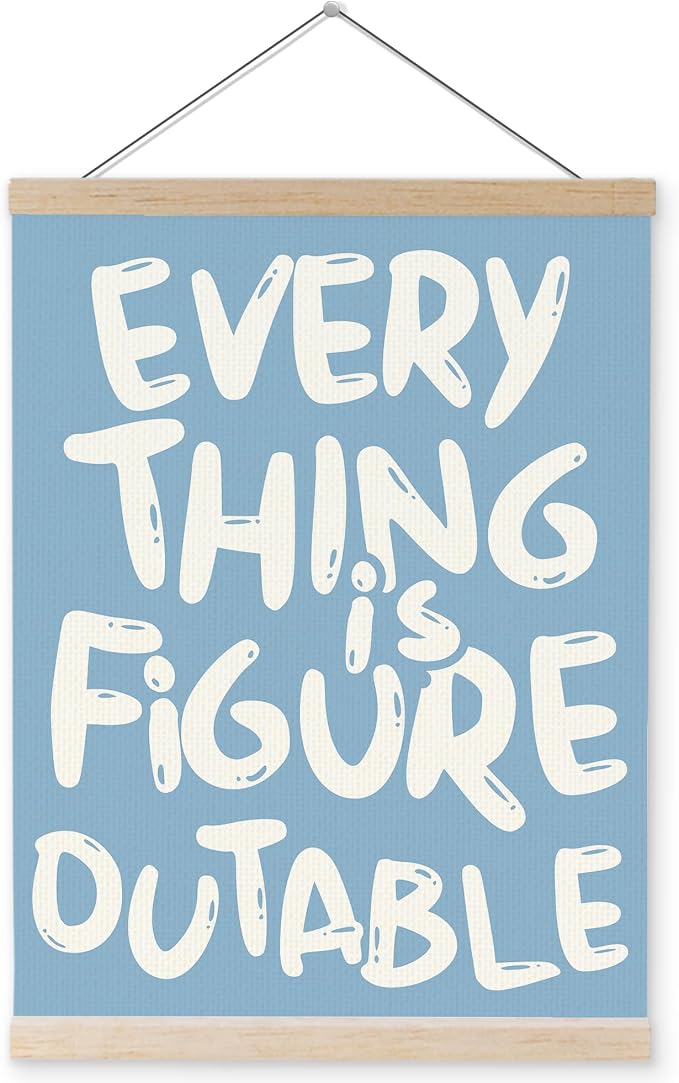 YQDEJ Blue Everything Is Figureoutable Inspirational Wall Art Poster Hanger Frame, Positive Affirmations Wall Decor, Motivational Wall Art for Home Office Classroom, 12x16 Inch