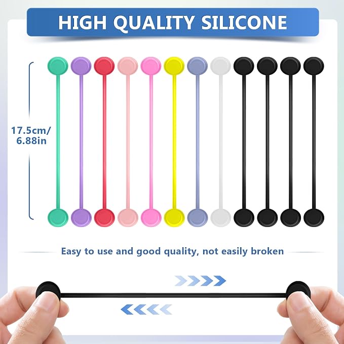 Magnetic Cable Ties – Reusable Silicone Magnetic Cord Organizers for Bundling, Fridge Clips, Book Markers & More – Assorted Colors for Efficient Cable Management (Black Color, 12-Pack)