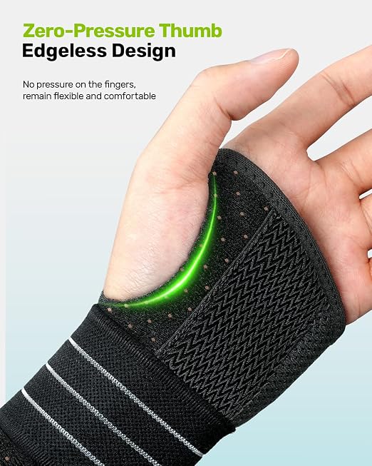 Rakiie Carpal Tunnel Wrist Brace, Adjustable Night Wrist Support with 3 Metal Splints, Hand Brace for Men Women No Pressure on Thumb, Splint Stabilizer for Work, Arthritis (Right Hand, Blue, Small)