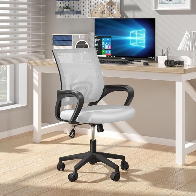 OS MOTOR Ergonomic Mid-Back Mesh Office Chair (White, 2 Pack) | Lumbar Support, Adjustable Height, Swivel Rolling Design, Comfy Armrest, Home, Office, Work, Study, Gaming, Vanity