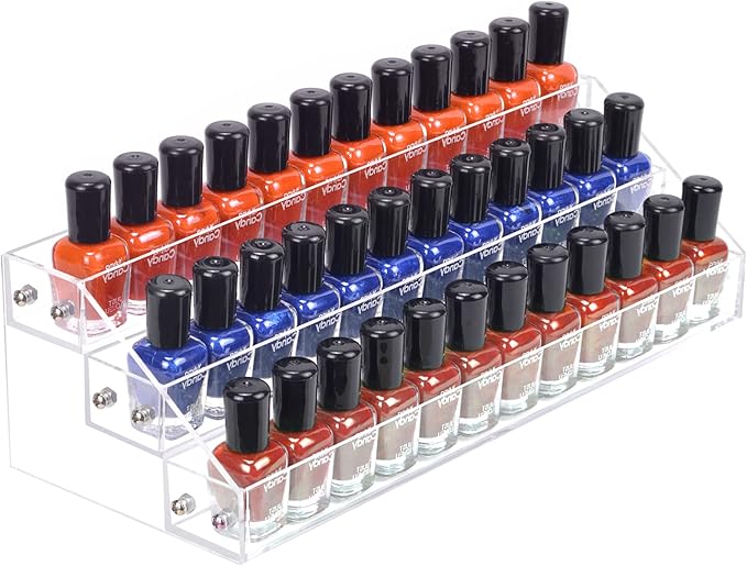 BTremary 3 Packs Clear Nail Polish Organizer Holder Shelf Rack, Acrylic Display Stand For Sunglasses Paint Essential Oils, Makeup Holder, Nail Poliahes Storage to 36 Bottles (Fit 1-2oz Bottles)