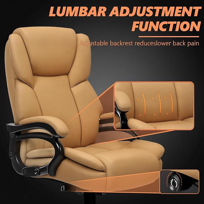 Indulgear 500lbs Big and Tall Office Chair for Heavy People,Heavy Duty Comfy Office Chair,High Back Executive Computer Chair with Lumbar Support, Rubber Wheel
