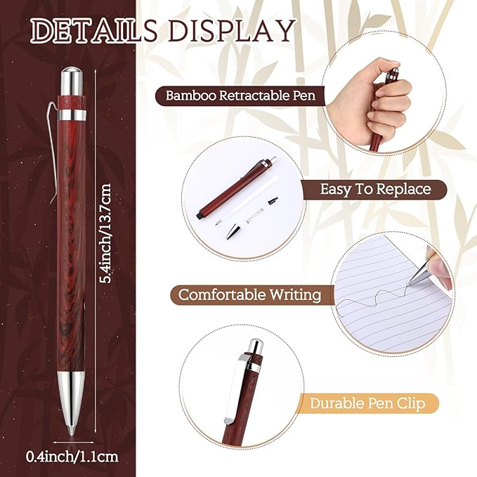 12 Pcs Bamboo Pens Employee Appreciation Gifts Engraving Wooden Ballpoint Pens Must Have for Writing Office Staff Coworkers(Elegant Color)