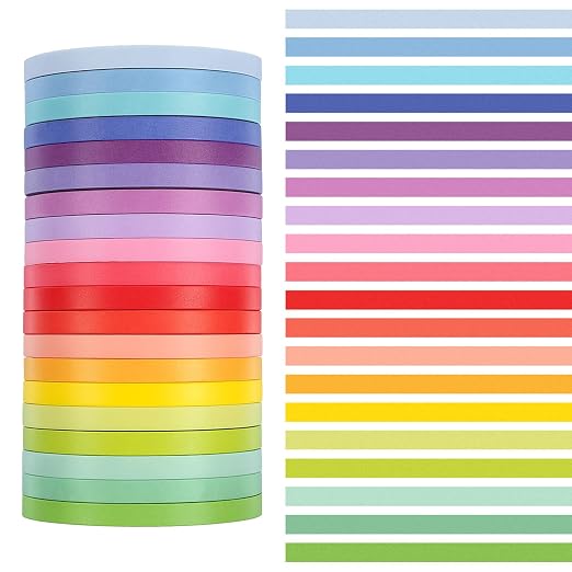 Skrfren 20 Rolls Washi Tape Set, 5mm Rainbow Pastel Colors Thin Decorative Masking Tape, Assorted Colorful Skinny Craft Tapes, Aesthetic Set for Journal, Planner, DIY, Scrapbooking, Gift Wrapping
