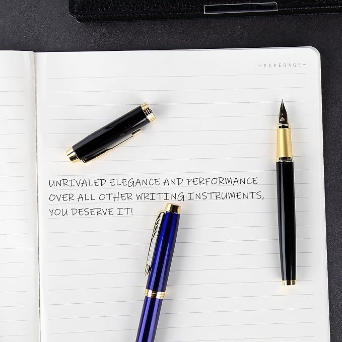 Fountain Pen,luxury pens Fine point smooth writing pens for journaling fancy pen with Gift Case 8 black ink cartridges an EF Nib an ink converte nice metal pen writer gifts（Black）
