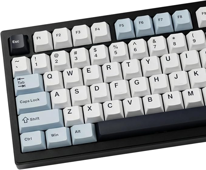 126 Keys PBT Double Shot Keycaps, White Navy Blue Minimalist Keycap Set, Cherry Profile Custom Keycaps for Mechanical Keyboard 60% 65% 75% 100% Cherry MX Switches