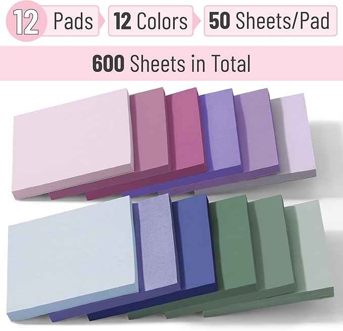 Mr. Pen- Colorful Sticky Notes, 3”x3”, 12 Pads, Mute Colors Sticky Notes Bulk, Self-Stick Note Pads, Stocky Notes for Bible Journaling