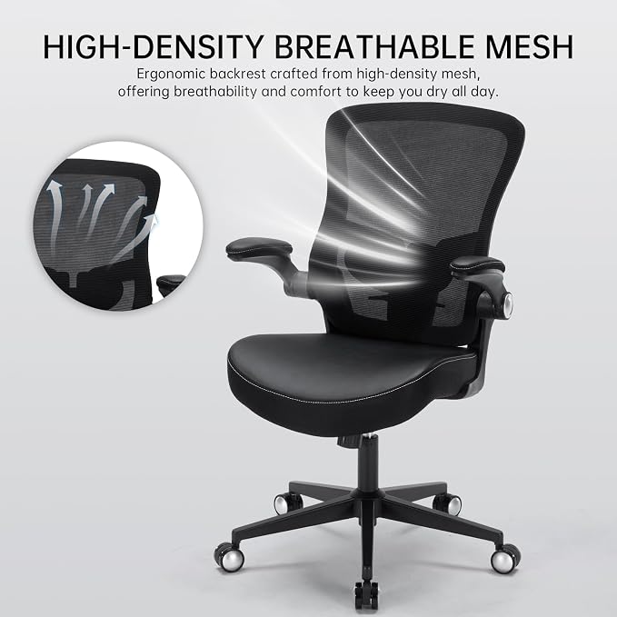 Office Chair-400lbs, Ergonomic Heavy Duty Office Desk Chair with Adjustable Lumbar Support Breathable Mesh Computer Chair with Flip-Up Armrests, Comfy Home Office Desk Chair for Heavy People