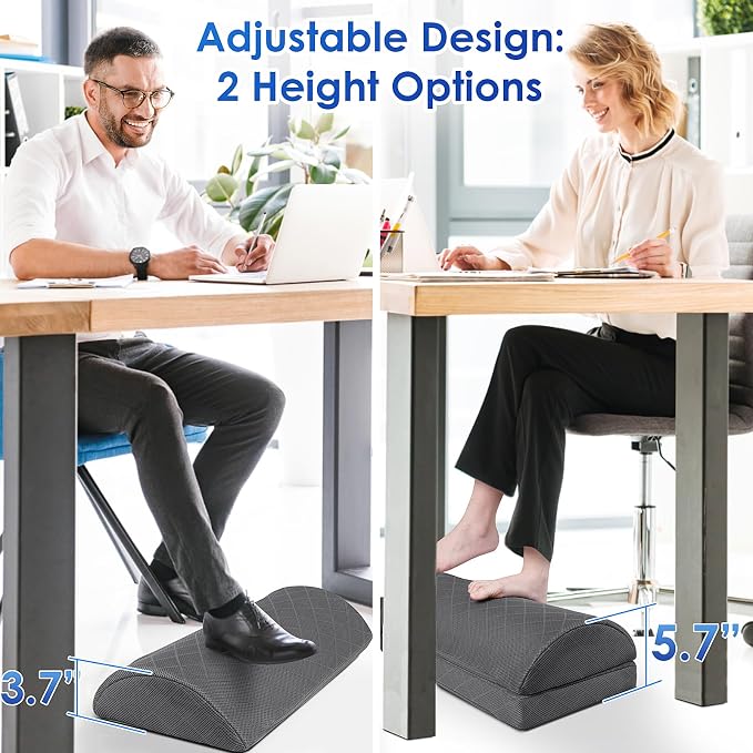 CushZone Foot Rest,Desk & Gaming Accessories,Foot Rest for Under Desk at Work,Comfortable Footrest with 2 Adjustable Heights & Removable Cover, Office Desk Accessories（Gray-20 in）