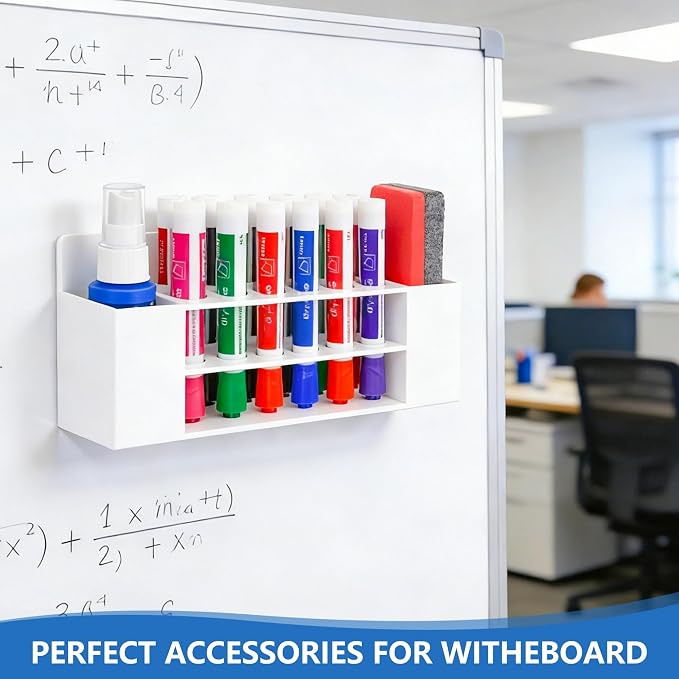 Acrylic Magnetic Dry Erase Marker Holder, 10 Slots White Magnetic Marker Pen Holder, 2PCS Magnet Storage for Whiteboard, Desk Locker Organizer Accessories, Office, Classroom, Home
