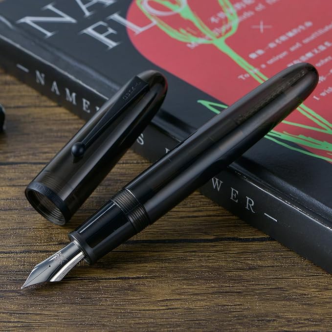 Jinhao 9019 DaDao Series Fountain Pen, Size 8 Fine Nib with Large Ink Converter, Transparent Black Acrylic Design Smooth Writing Pen