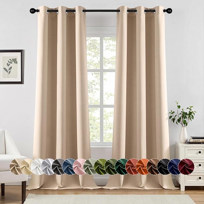 MIULEE Blackout Curtains for Bedroom Living Room 2 Panels, Thermal Insulated Room Darkening Drapes Grommet Noise Reducing Light Blocking Window Treatments 96 Inches Long 40x96 Inch Beige