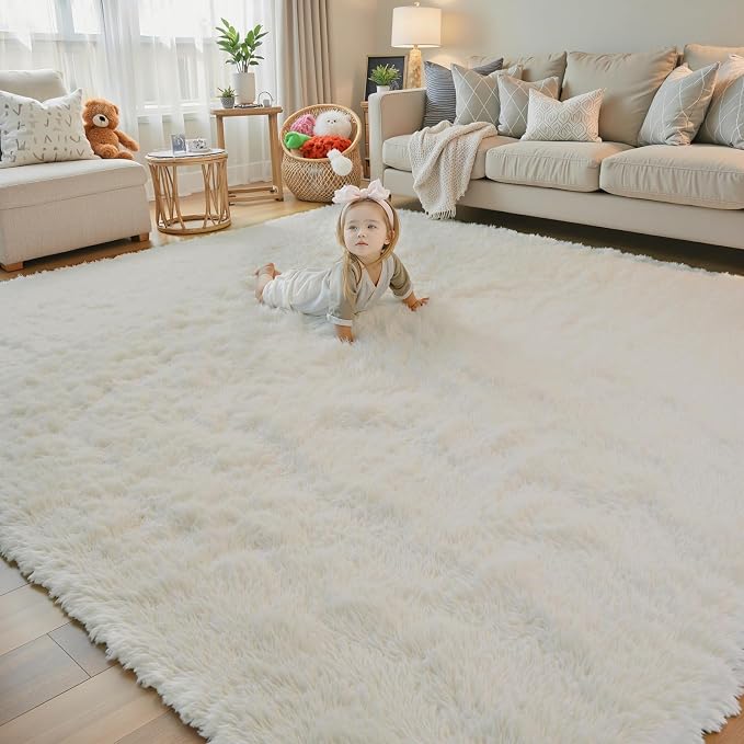 Rugs for Living Room 5x8, Alfombras para Salas Shag Large Plush Soft Area Rug, Shaggy Carpets for Bedroom,Boys Girls Home Decor Aesthetic(Cream, 5 x 8)