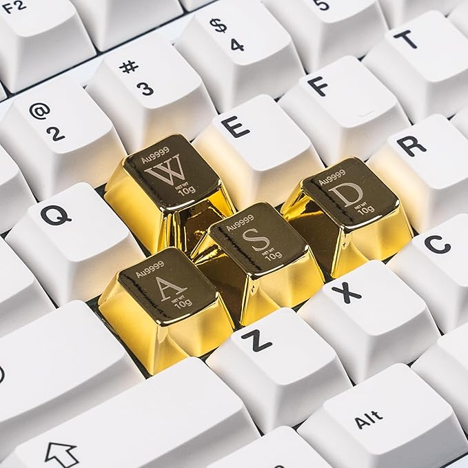 Artisan Zinc Alloy Golden Keycap for Mechanical Keyboard WASD Metal 4 Keys, 1U Size, Cherry Profile, Custom Keycap fit MX Switch Compatible, Decorative Design for Gaming and Typing
