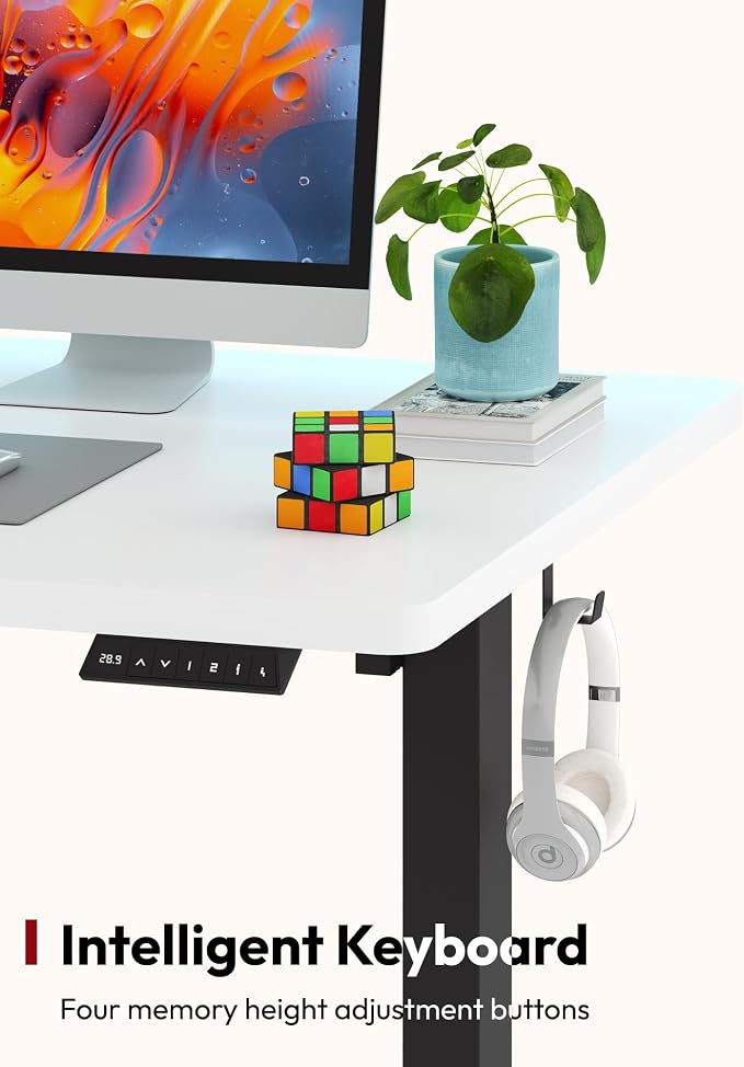 SANODESK One-Piece Electric Standing Desk, Seamless 55 x 28'' Ergonomic Height Adjustable Sit Stand Desk with Memory Presets for Home Office Computer Workstation, Black Frame/White Top