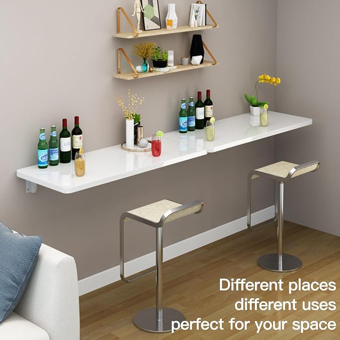 Folding Wall Table Wall Mounted Folding Table Wall Folding Table Drop Down Wall Mounted Table Suitable for Office Study Bedroom Kitchen Dining Room Laundry And Other Places White 23.6"D x 19.7"W