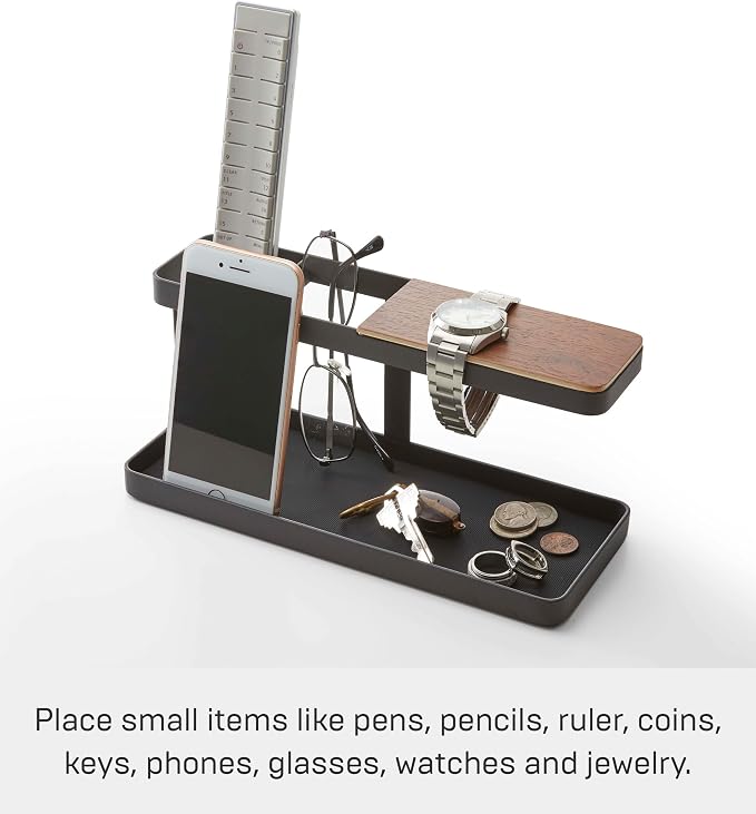 YAMAZAKI Home Tower Desk Bar - Wood & Steel Organizer - Steel