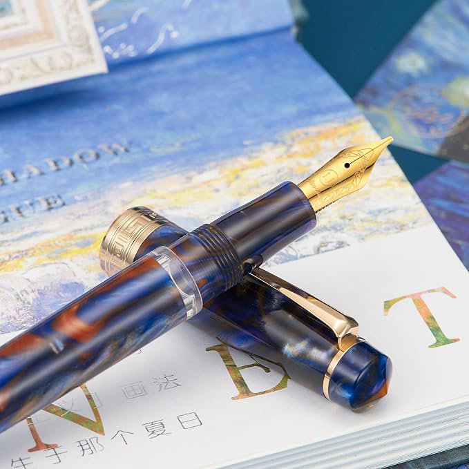 Asvine P20 Piston Fountain Pen, Stub Nib 1.1mm Calligraphy Art Drawing Purple Marble Acrylic with Case Set