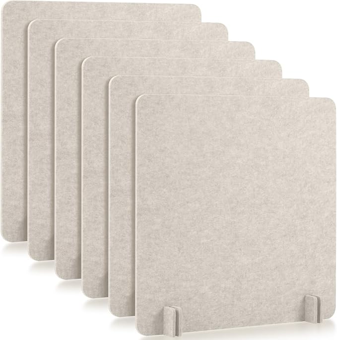 Kisston 6 Pack Acoustic Desk Divider Partition 24 x 24" Stand Up Freestanding Desk Privacy Panel Noise and Visual Distractions Reducing Table Divider for Office Class Reception Area(Light Camel)