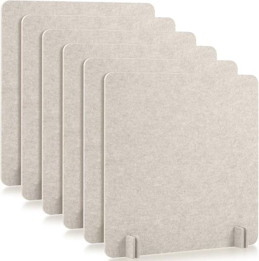 Kisston 6 Pack Acoustic Desk Divider Partition 24 x 24" Stand Up Freestanding Desk Privacy Panel Noise and Visual Distractions Reducing Table Divider for Office Class Reception Area(Light Camel)