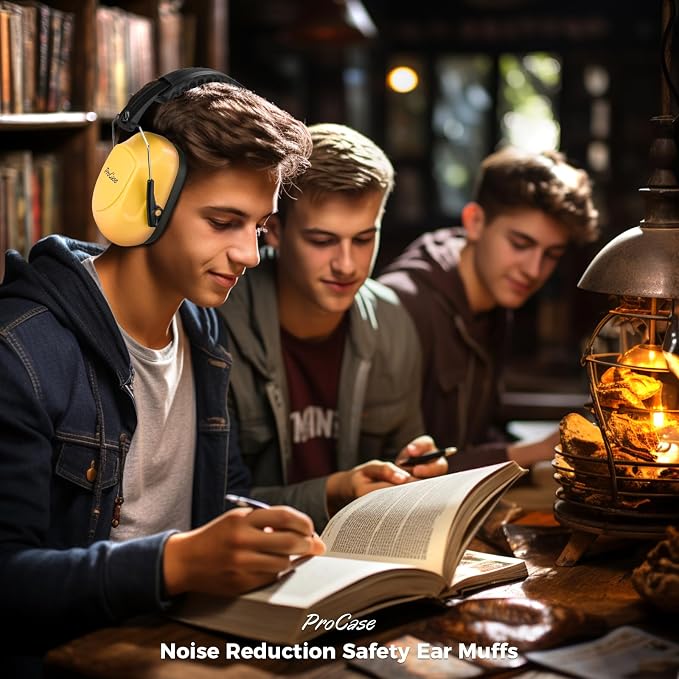 ProCase NRR 28dB Noise Reduction Ear Muffs, Foldable Adjustable Passive Noise Cancelling Headphones for Adults Kids Autism, Hearing Protection for Shooting, Construction, Mowing, Studying -Yellow