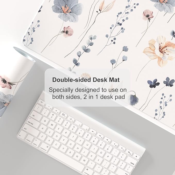 QIYI PU Leather Large Mouse Pad, Waterproof Desk Mat, 23.6" x 13.8", Sprigs | Extended Size Gaming Mousepad, Faux Leather Desk Pad, Desktop Writing Pads for School Office Home, Watercolor Floral Pattern