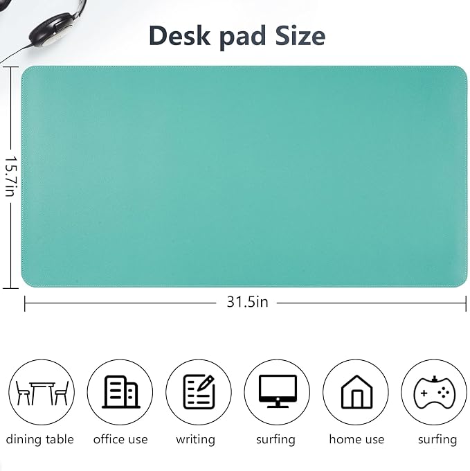 Dual-Sided Desk Pad, Large Mouse Pad, Natural Cork & PU Leather Non-Slip Waterproof Desk Mat for Office and Home (Fruit Green, 31.5" x 15.7")