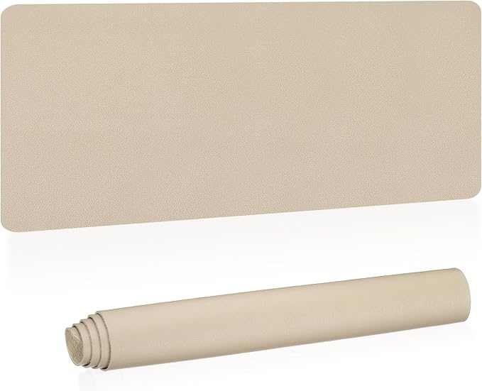 Patikil Desk Mat, 48x17 Pu Leather, Waterproof Non-Slip, Dual Sided for Office/Home, Khaki