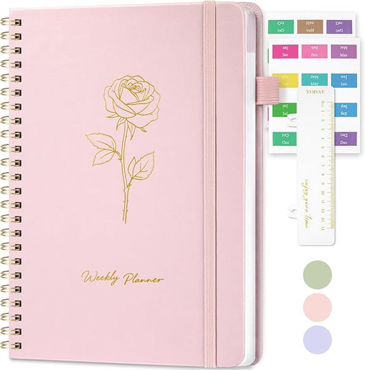 Oucaru Undated Weekly Planner, A5 To Do List Notebook with Goal & Habit Tracker Organizer, 52 Weekly Planner Notebook with Spiral Binding for Office Home School Supplies