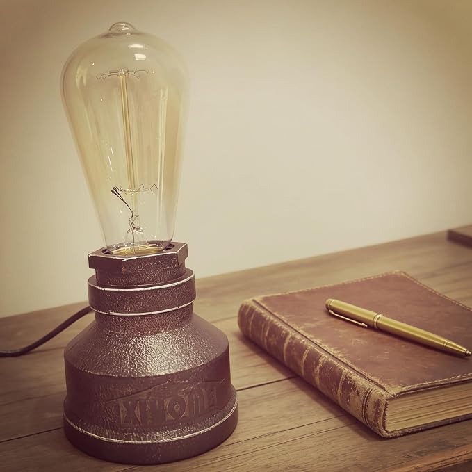Vintage American Village Style Desk Light Creative Table Lamp Iron Steel Water Pipe Table Night Lights,Rustic Loft Industrial Steampunk Retro Base E26 Holder Fitting Lighting Fixture LED Edison