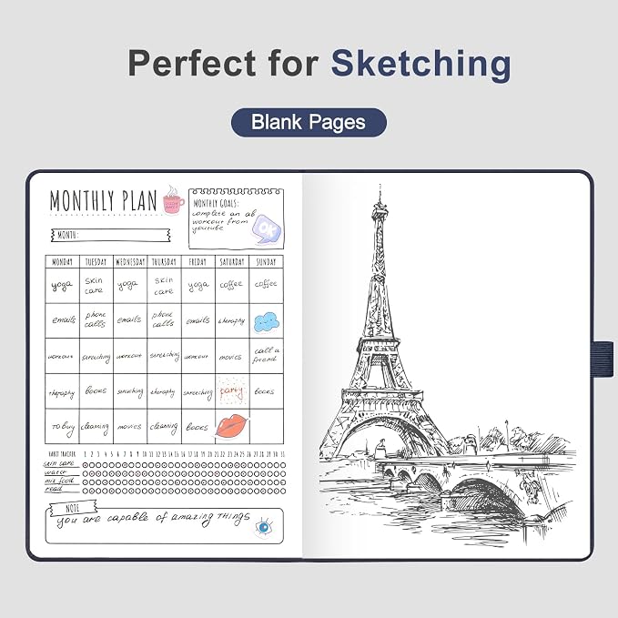 AHGXG Blank Journal Notebook, 160 Pages, A5 Medium Size (5.7'' x 8.3''), 120 GSM Thick Paper, Leather Hardcover, for Sketching, Drawing, Painting (Blue)