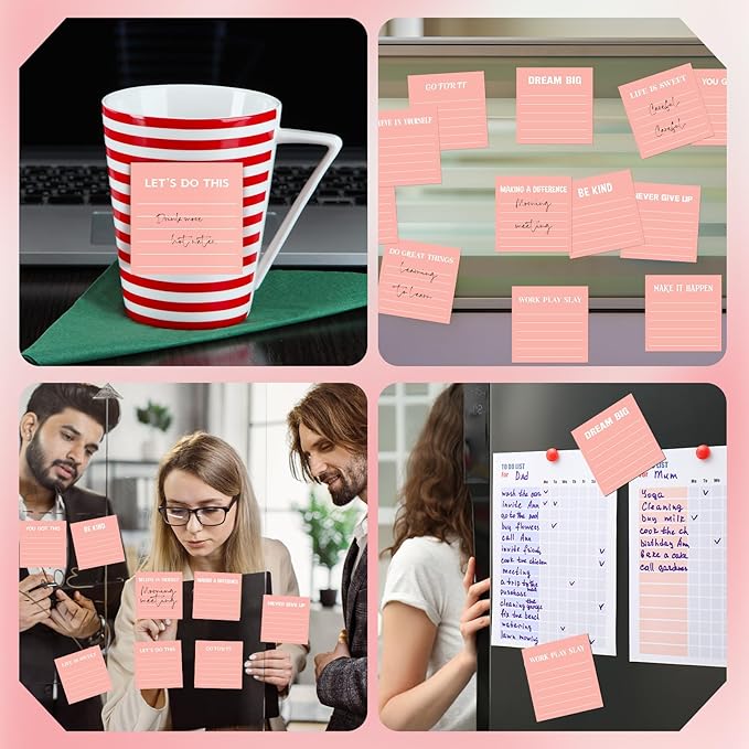Yinder 24 Pcs Inspirational Sticky Notes Thank You Gift Motivational Sticky Note Pad Employee Appreciation Gift Bulk for Staff Coworker Teacher Nurse Office Groups 3 x 3'' (Inspirational,Pink)