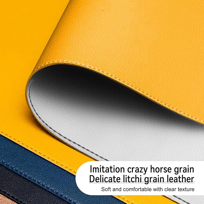 Dual Sided Leather Desk Mat - Waterproof Desk Pad - Ideal for Large Mouse Pad and Desk Mats on Top of Desks (Yellow, 25"*13")