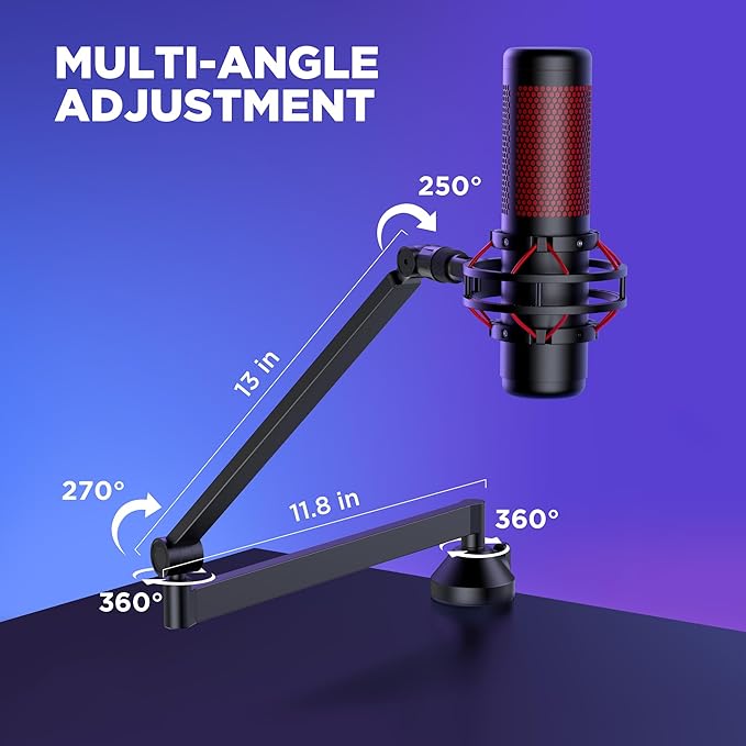 InnoGear Low Profile Mic Arm, 360° Rotatable Microphone Arm Stand Foldable Desk Mic Boom Arm with 3/8" to 5/8" Adapter for Fifine AM8 K669B Blue Yeti HyperX QuadCast SoloCast AT2020 and Other Mics