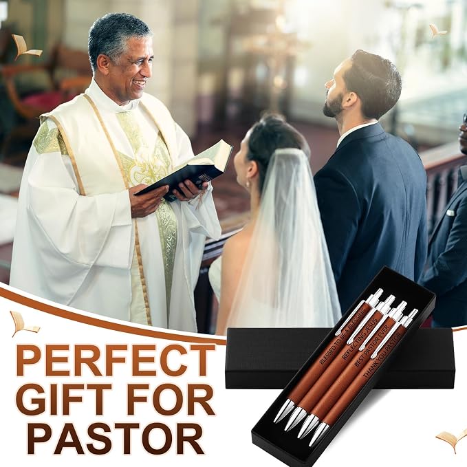 Sayglossy 4 Pcs Best Pastor Appreciation Gifts for Men Christian Leather Pen Sets Best Ever Gift for Pastor Day Birthday Christmas Pens Appreciation Gifts for Church