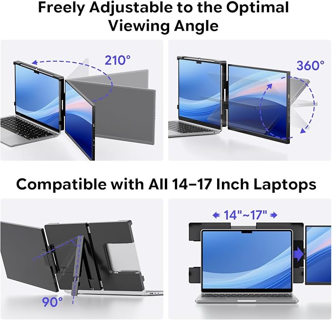 15.6" Laptop Screen Extender,FHD 1080P IPS Portable Monitor for 13"-17" Laptops, Dual Travel Screen Monitor Plug & Play, Laptop Screen Monitor Extender Compatible with Windows/Mac/Android & Chrome OS
