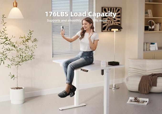 YDN Standing Desk with Drawers, 55 x 24 Inch Electric Adjustable Height Stand Up Desk, Sit Stand for Home Office, White
