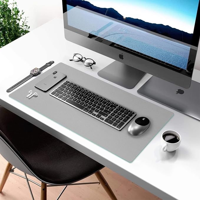 Aothia Double-Sided PU Leather Desk Pad - Non-Slip Large Mouse Pad & Desk Mat for Office, Home - Waterproof, Easy to Clean, Durable Dual-Sided Surface (23.6"x13.7", Grey)
