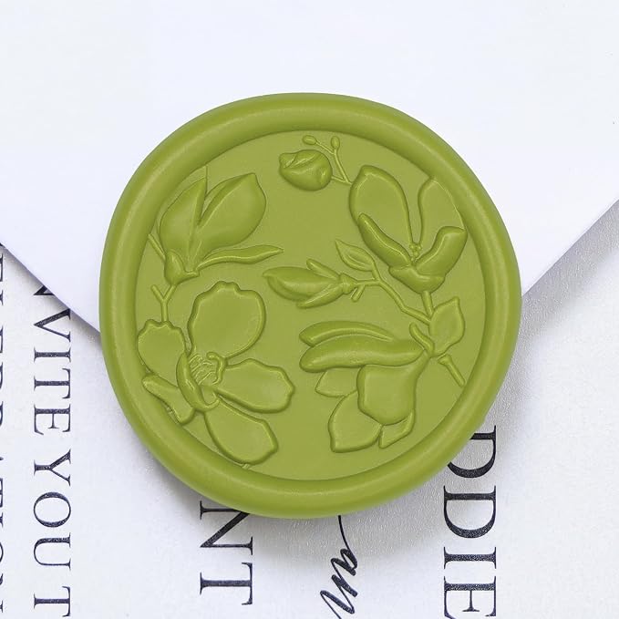 UNIQOOO Wax Seal Stickers - 3D Magnolia Wedding Invitation Envelope Botanical Seal Stickers, 50 Pcs Self- Adhesive Chartreuse Green Stickers, Perfect for Invitation, Christmas, Gift Wrapping, Party