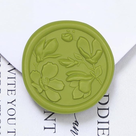 UNIQOOO Wax Seal Stickers - 3D Magnolia Wedding Invitation Envelope Botanical Seal Stickers, 50 Pcs Self- Adhesive Chartreuse Green Stickers, Perfect for Invitation, Christmas, Gift Wrapping, Party
