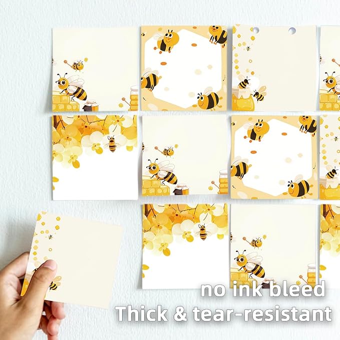 4-Pads 3x3 Sticky Notes, Bee Memo Pads with High-Adhesive, Animal Self-Stick Notes, Reusable & Tearable for Journal Planners Office School Home, Cute Stationery Gift - Bee Honey