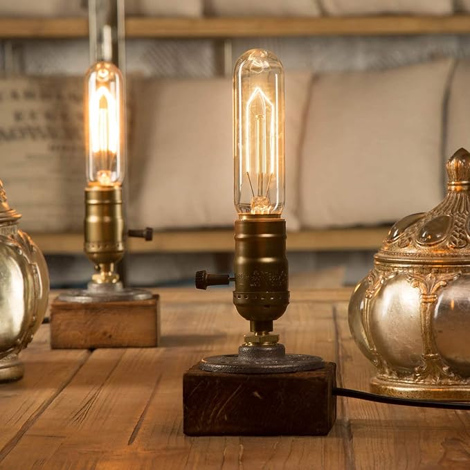 Vintage Table Lamp, Industrial Dimmable Nightlight Steampunk Desk Lamp with E26 Lamp Holder for Bedroom Living Room Home Art Display Cafe Bar Studio Antique Decor(Without Bulb)
