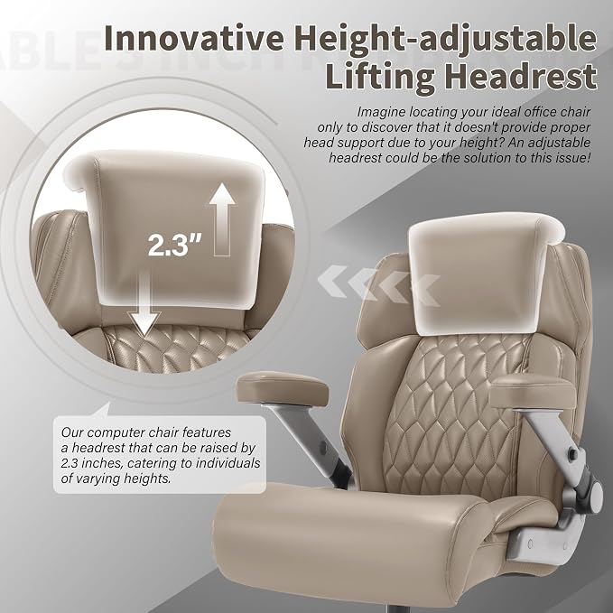 Big and Tall Office Chair 700lbs, Ergonomic High Back Computer Desk Chair | Adjustable Headrest&Lumbar Support, 3D Flip Arms, Large Wheels, Heavy Duty Metal Base, Thick Padded Wide Seat Executive Chair
