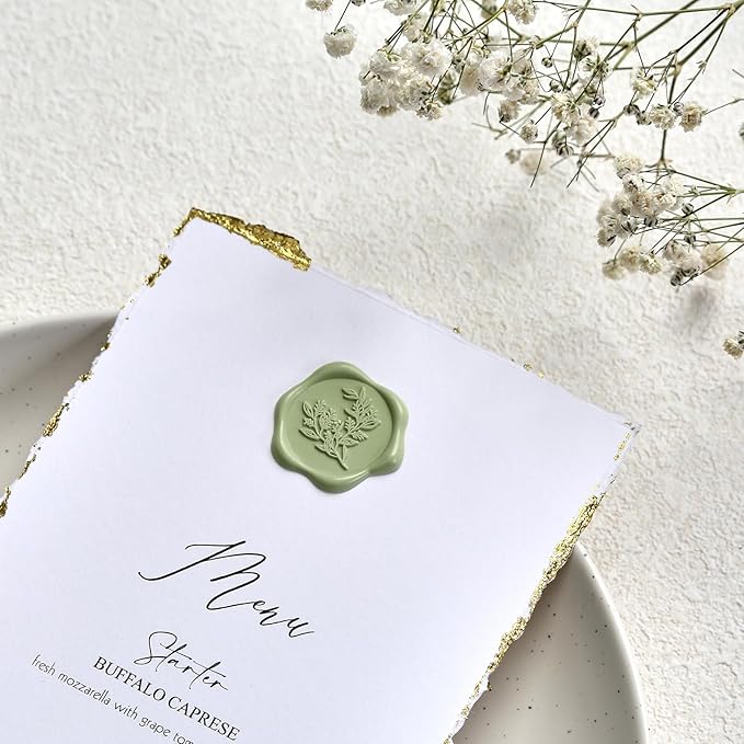 UNIQOOO Wax Seal Stickers - Eucalyptus Wedding Invitation Envelope Seal Stickers, 100 Pcs Self- Adhesive Sage Green Stickers, Perfect for Invitation, Christmas, Gift Wrapping, Party