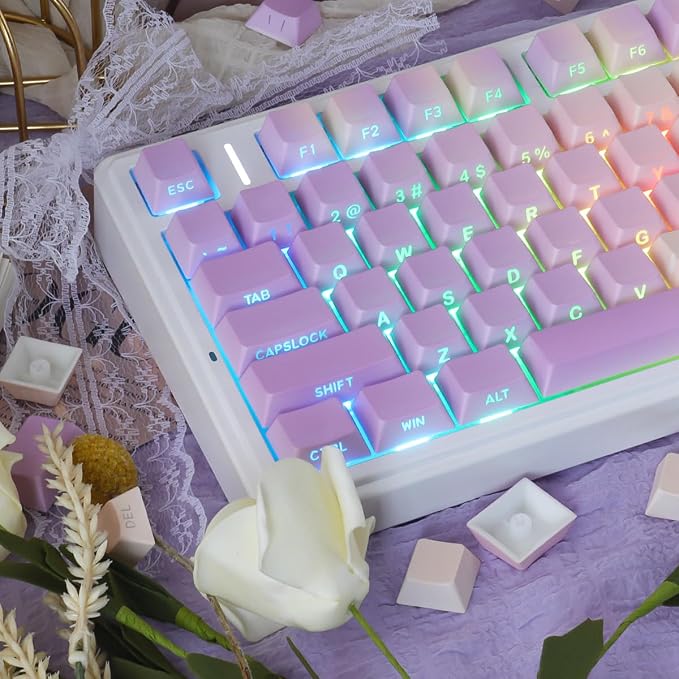 Sunzit PBT Keycaps - Taro Milk Tea Side Printed Keycap Set,133 Keys Shine Through Custom Key caps, Dye-Sublimation Cherry Profile Keycap for MX Switches Mechanical Keyboards
