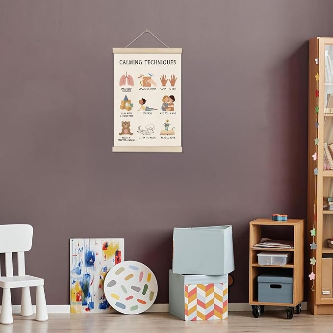 DOI-LANEE Mental Health Posters Hanger Frame, Educational Boho Classroom Poster 16x12 Inch, Calming Corner Wall Art, Therapy Office Decor, Homeschool Decoration, Calming Techniques Hanging Frame